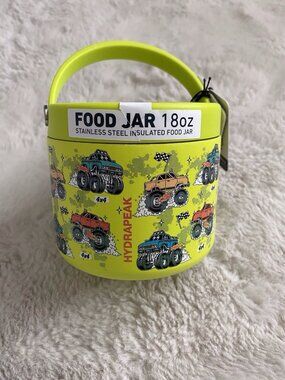 HYDRAPEAK 18 Oz Neon Green Monster Truck Food Jar Insulated Stainless Steel NEW